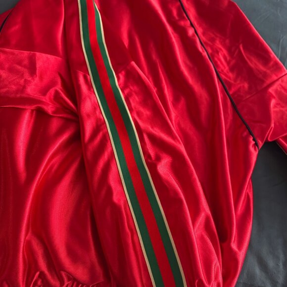 NWT Gucci Shiny Jersey Hooded Web Stripe Sweatshirt - Red - Picture 4 of 7